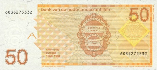 P25c Netherlands Antilles 50 Gulden Year 1994